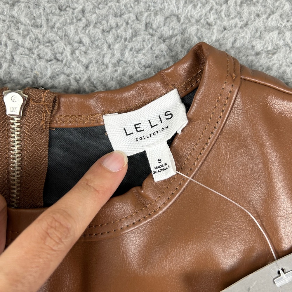 Le Lis Faux Leather Crop Top Womens Small Camel Brown Sleeveless Back Zip KT5064 - Picture 2 of 8